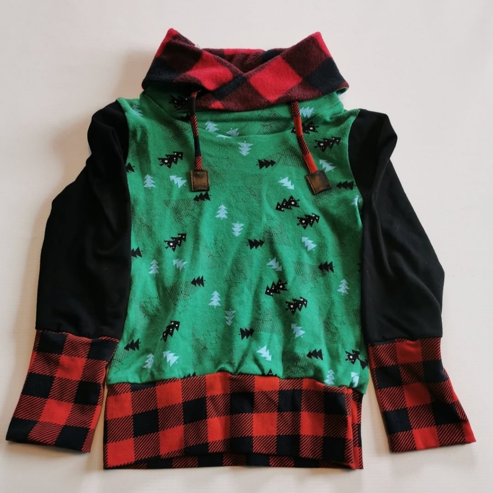 Kids Grow With Me Green and Black Plaid Hoodie